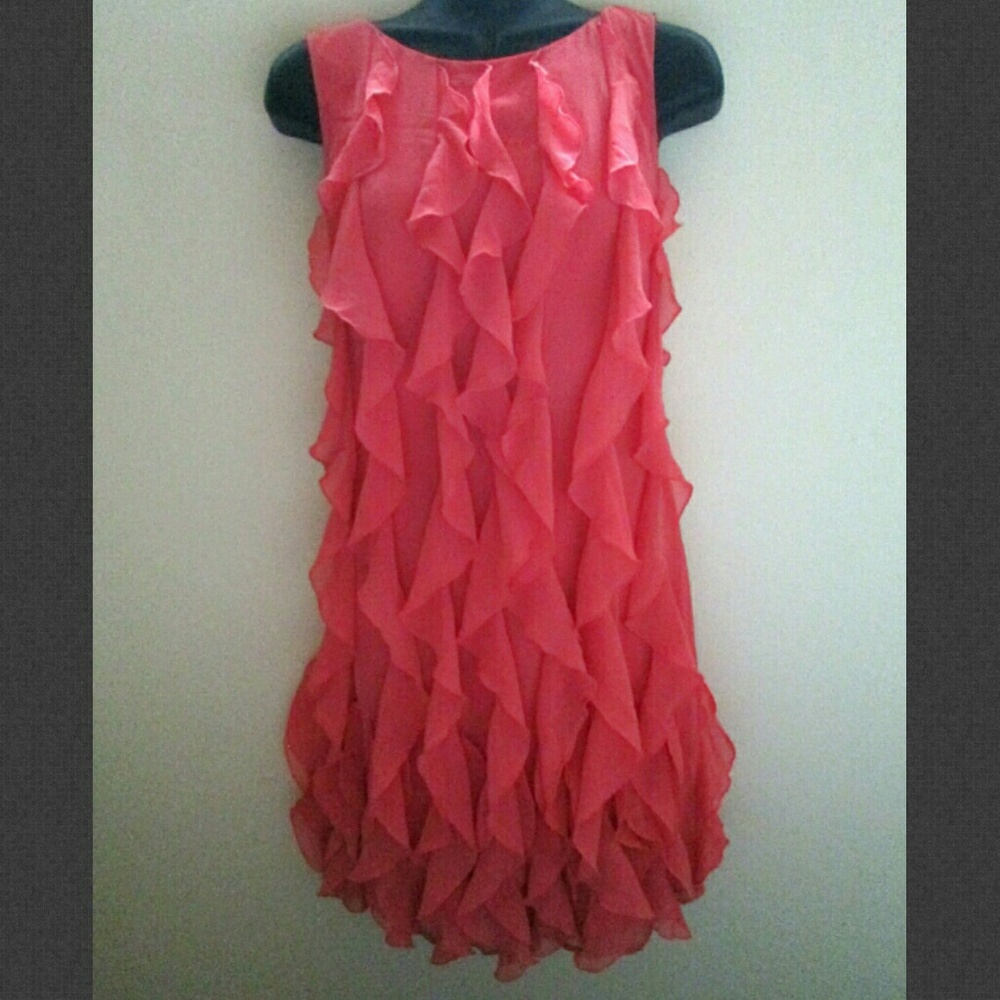 Calvin Klein Ruffled Coral Chiffon Dress
